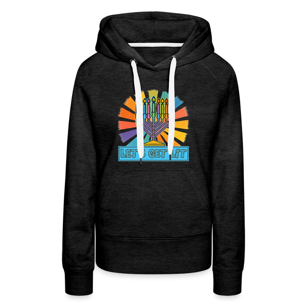 Radiant Retro Let's Get Lit Menorah Women’s Premium Hoodie - charcoal grey