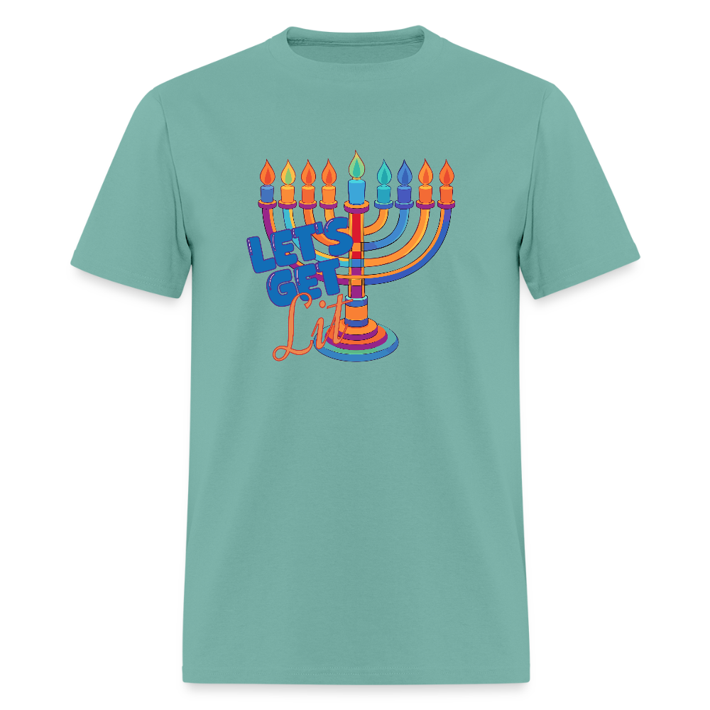 Let's Get Lit Menorah Men's T-Shirt | GILDAN 5000 - aquatic
