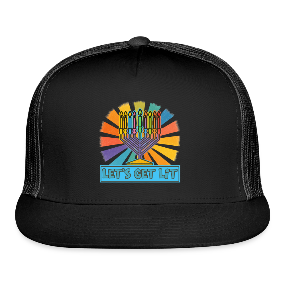 Radiant Retro “Let’s Get Lit” Menorah Trucker Hat - black/black