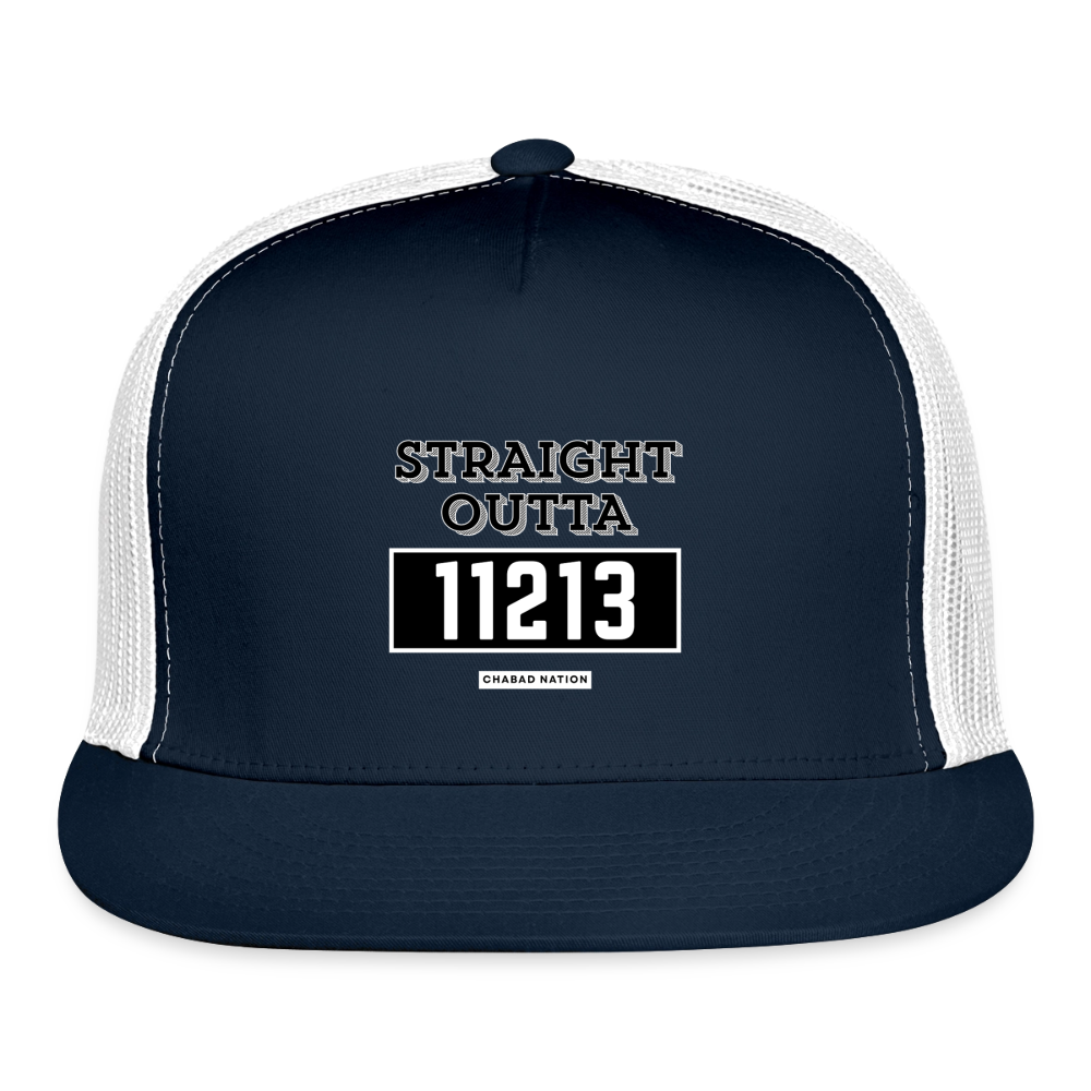 Straight Outta 11213 Trucker Hat - navy/white