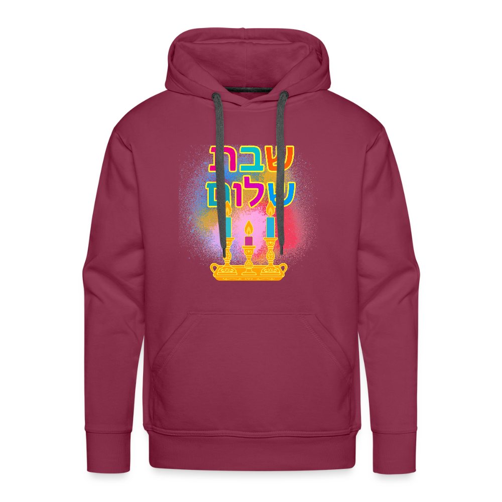 Shabbat Shalom Neon Hebrew Art Men’s Premium Hoodie - burgundy