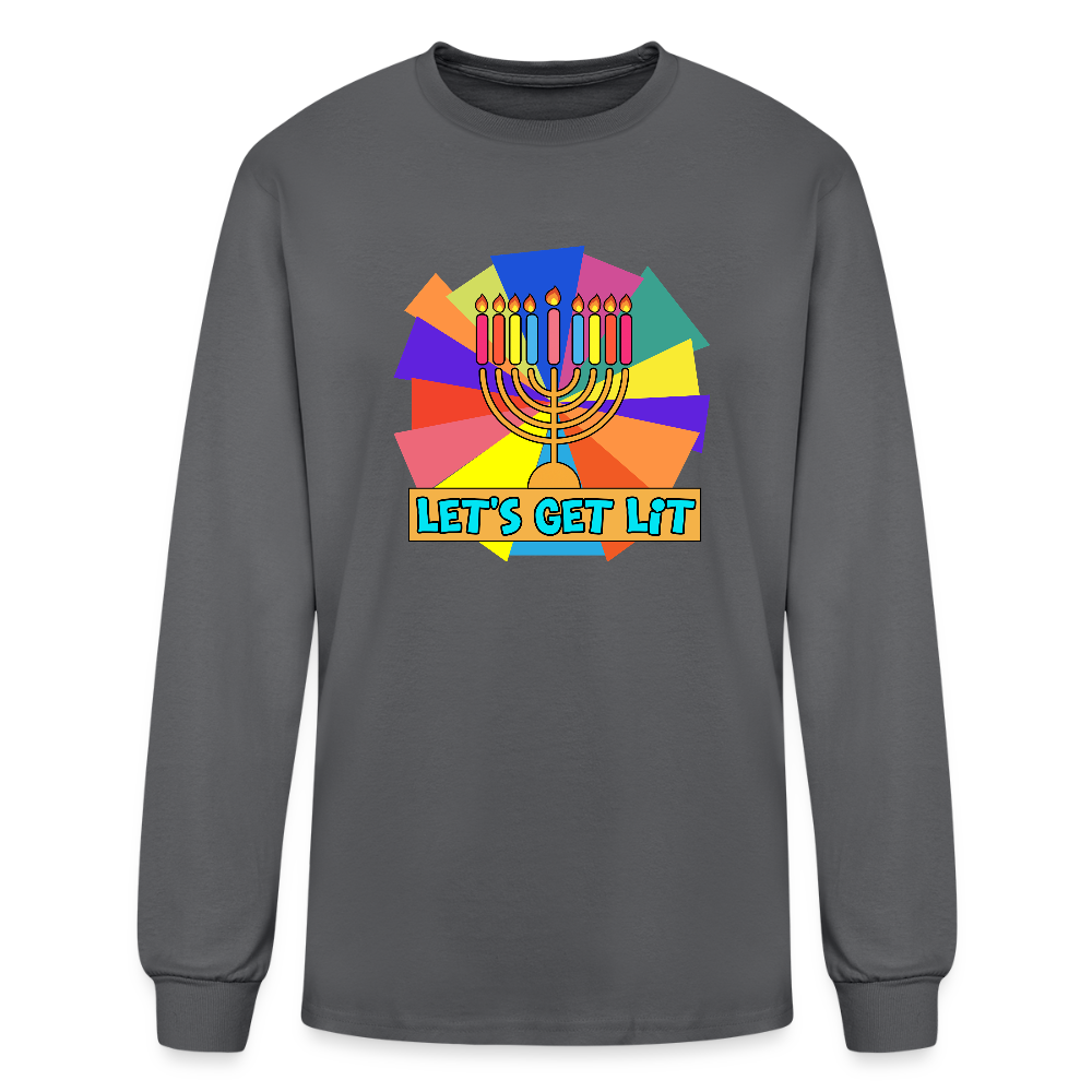 Glow & Get Lit Chanukah Menorah Men's Long Sleeve T-Shirt - charcoal