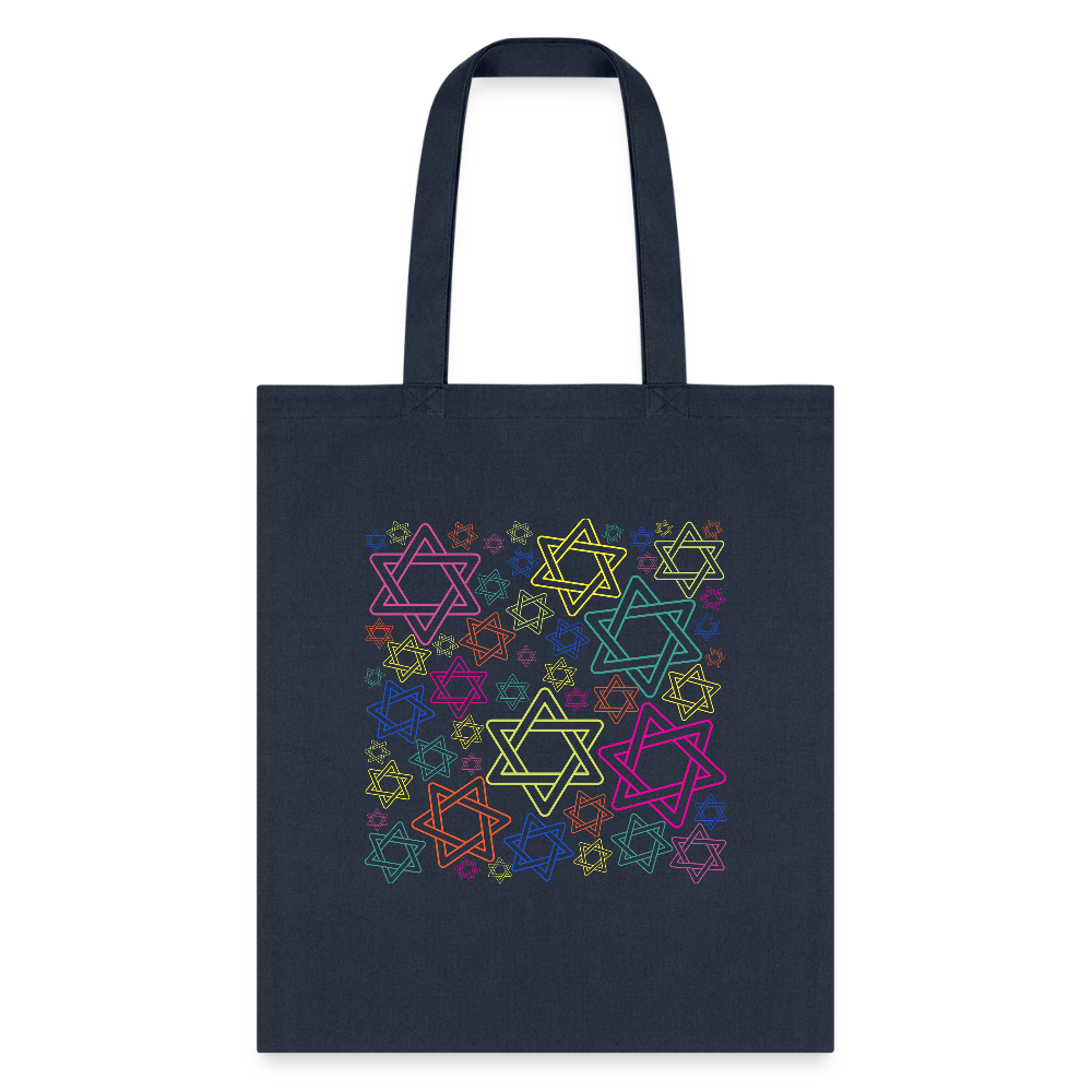 Neon Star of David Festival Tote Bag - navy