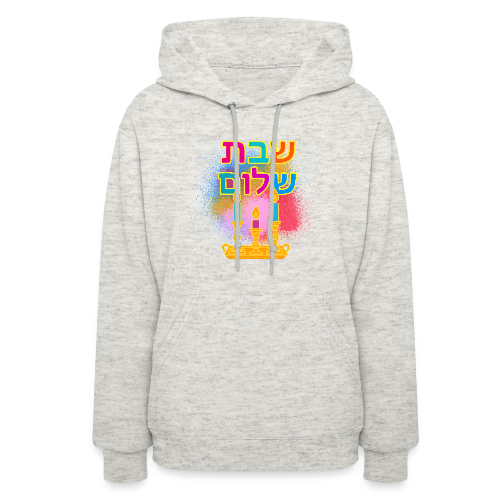 Shabbat Shalom Neon Hebrew Art Women's Hoodie - heather oatmeal