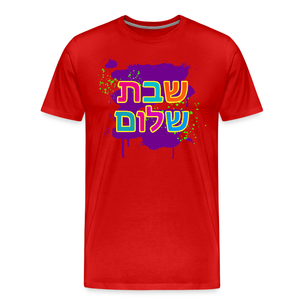 Shabbat Shalom Neon Pop Men's Premium T-Shirt - red