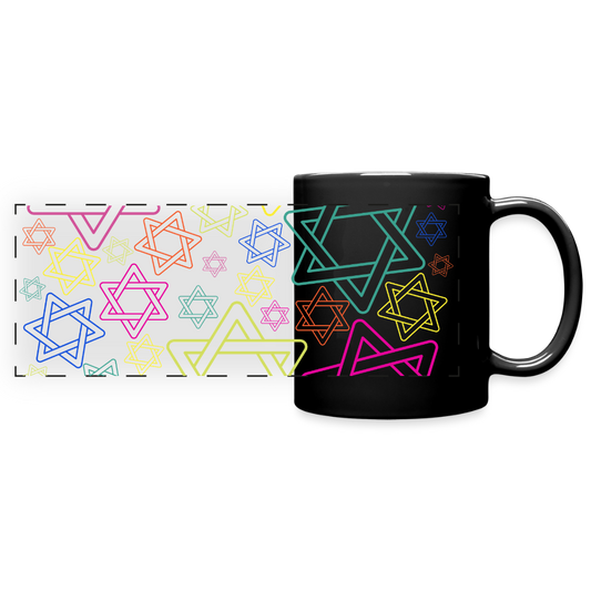 Neon Star of David Festival Full Color Panoramic Mug - black