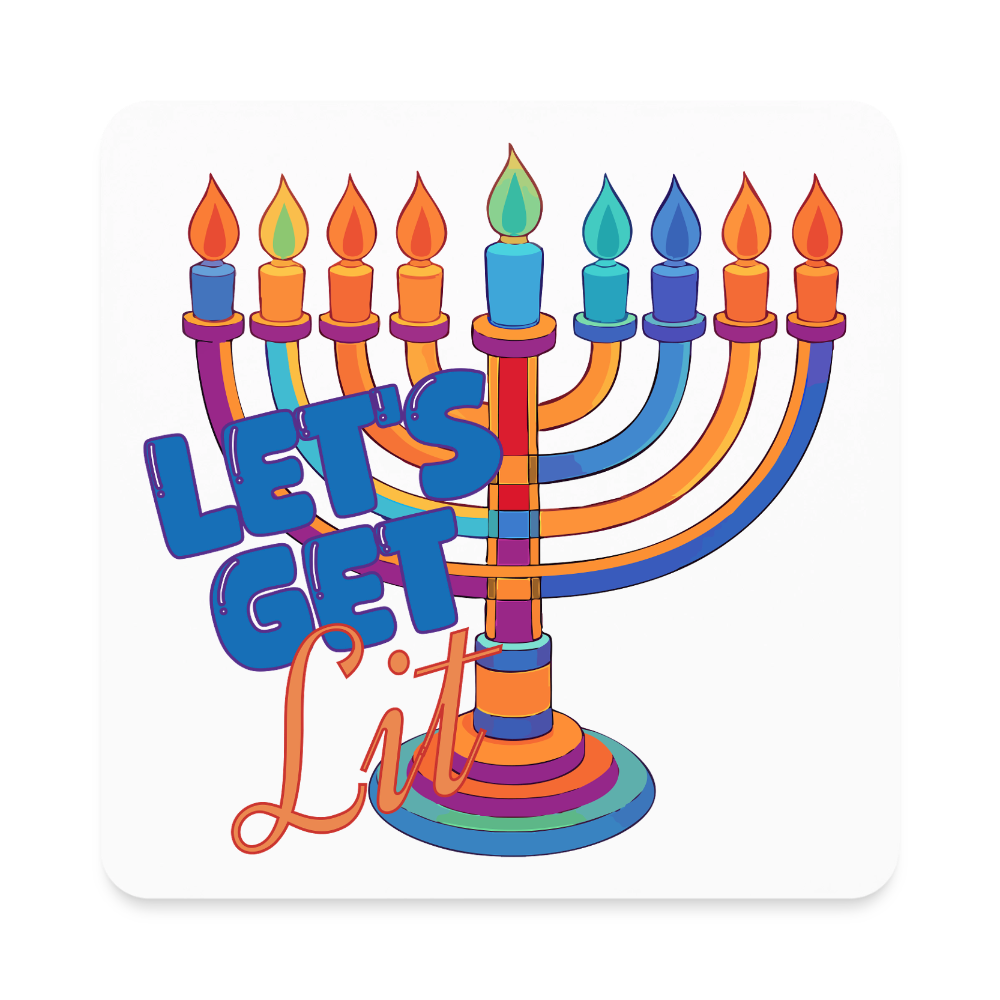 Let’s Get Lit Menorah Square Magnet - white