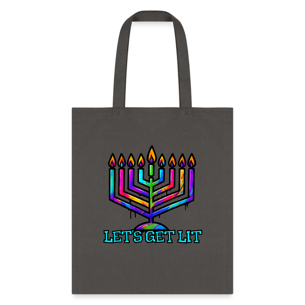 Let's Get Lit Chabad Menorah Tote Bag - charcoal