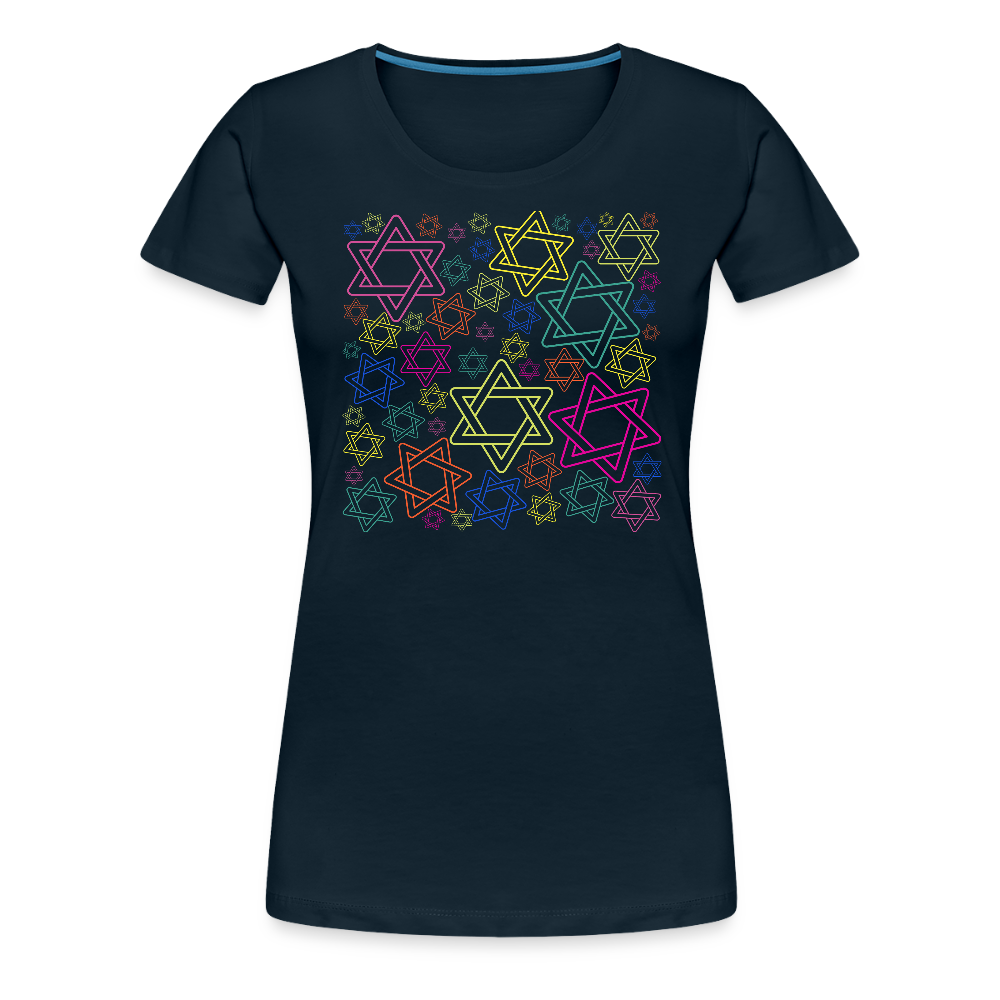 Neon Star of David Festival Women’s Premium T-Shirt - deep navy