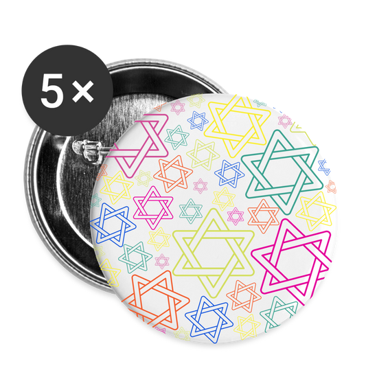 Neon Star of David Festival Buttons large 2.2'' (5-pack) - white
