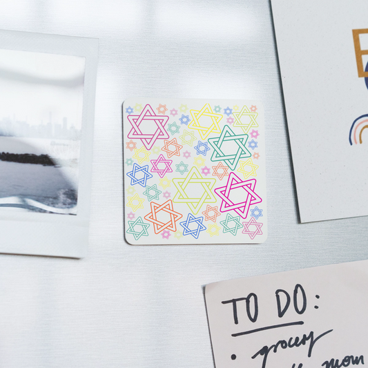 Neon Star of David Festival Square Magnet - white