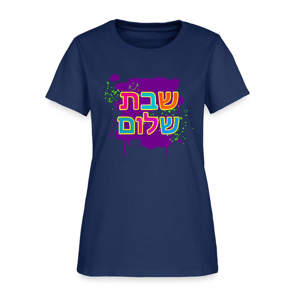 Shabbat Shalom Neon Pop Women's T-Shirt -  blue dusk