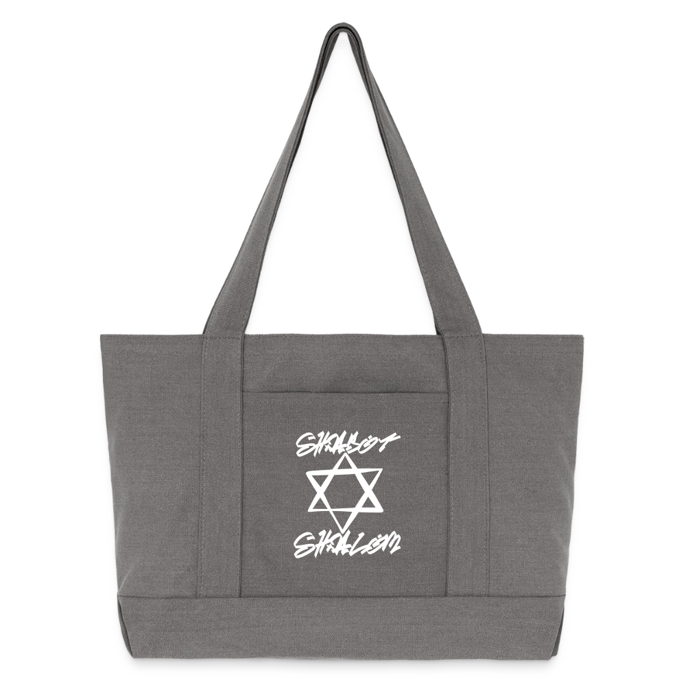 Shabbat Shalom Graffiti Light Star Cotton Pigment Dyed Tote Bag - charcoal grey