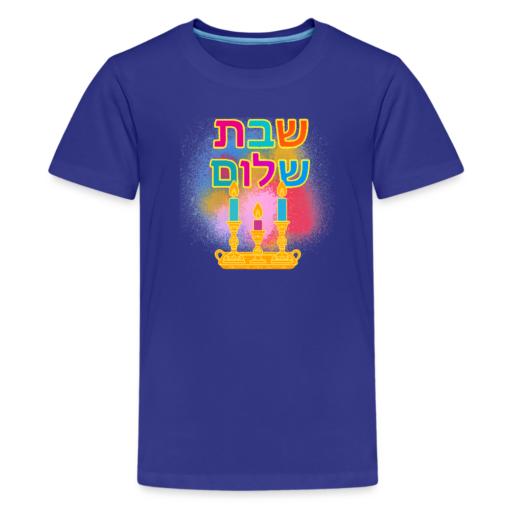 Shabbat Shalom Neon Hebrew Art Kids' Premium T-Shirt - royal blue