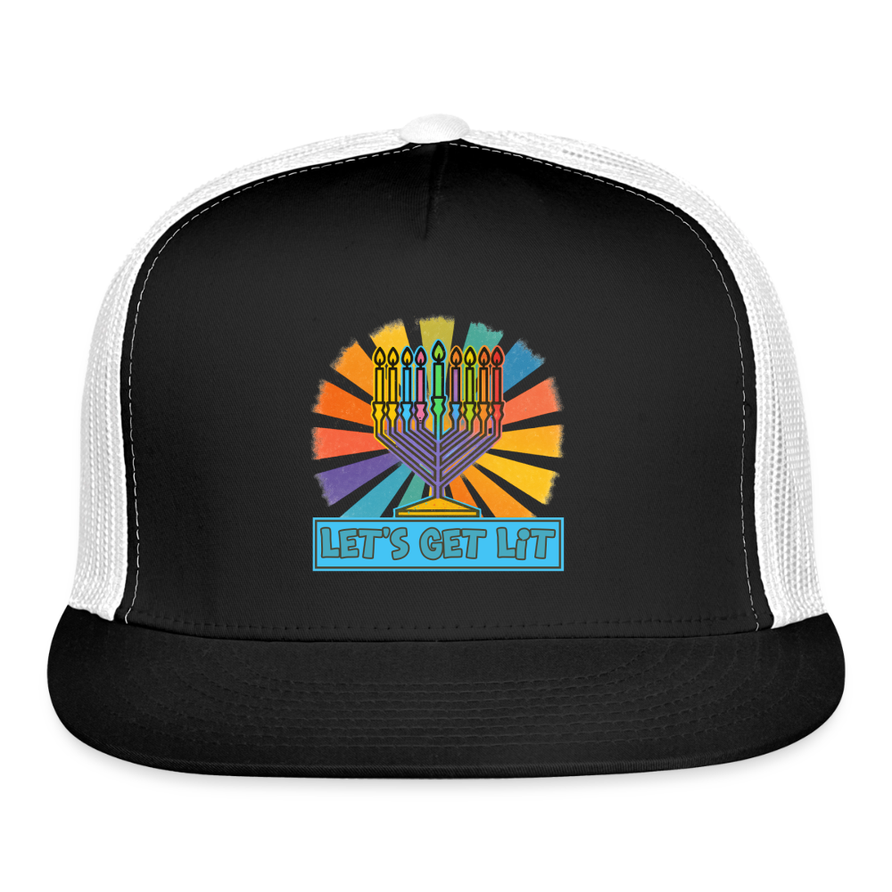 Radiant Retro “Let’s Get Lit” Menorah Trucker Hat - black/white