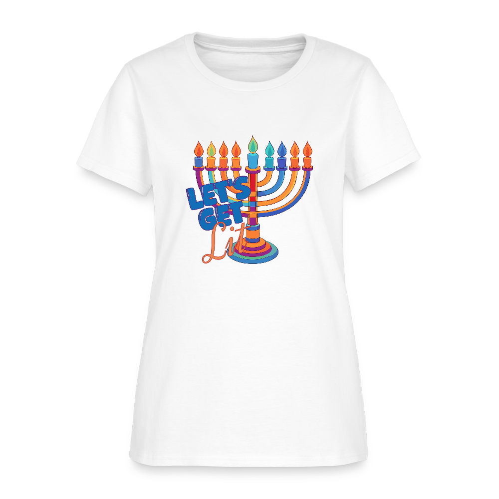 Let's Get Lit Menorah Women's T-Shirt - white