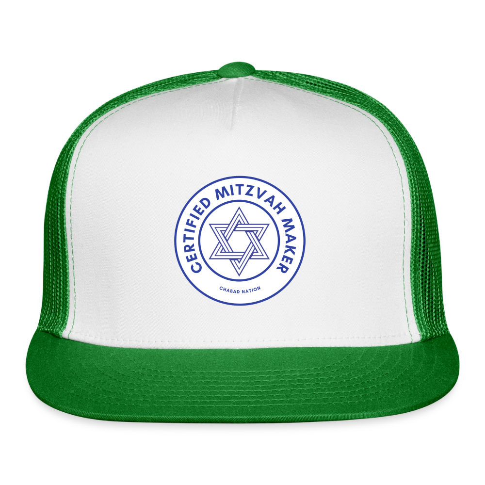 Certified Mitzvah Maker Trucker Hat - white/kelly green
