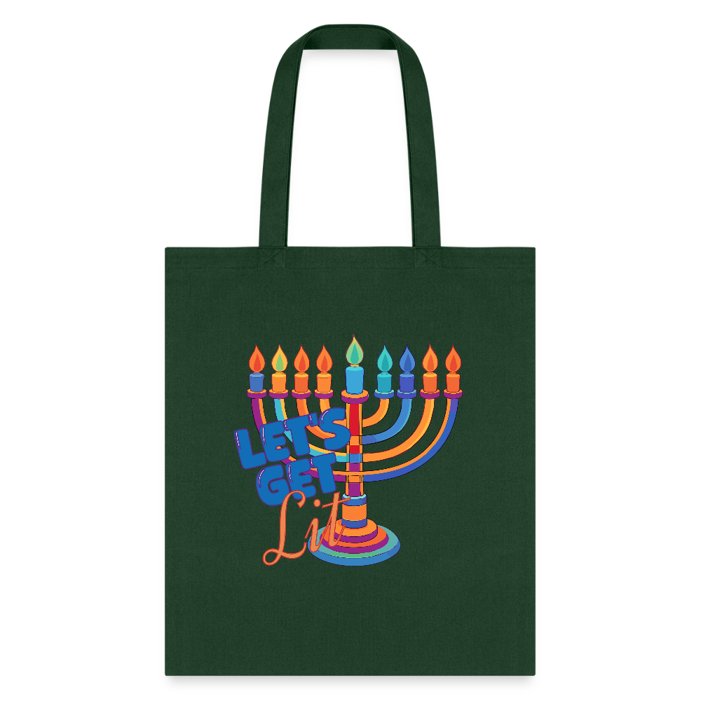 Let's Get Lit Menorah Tote Bag - forest green