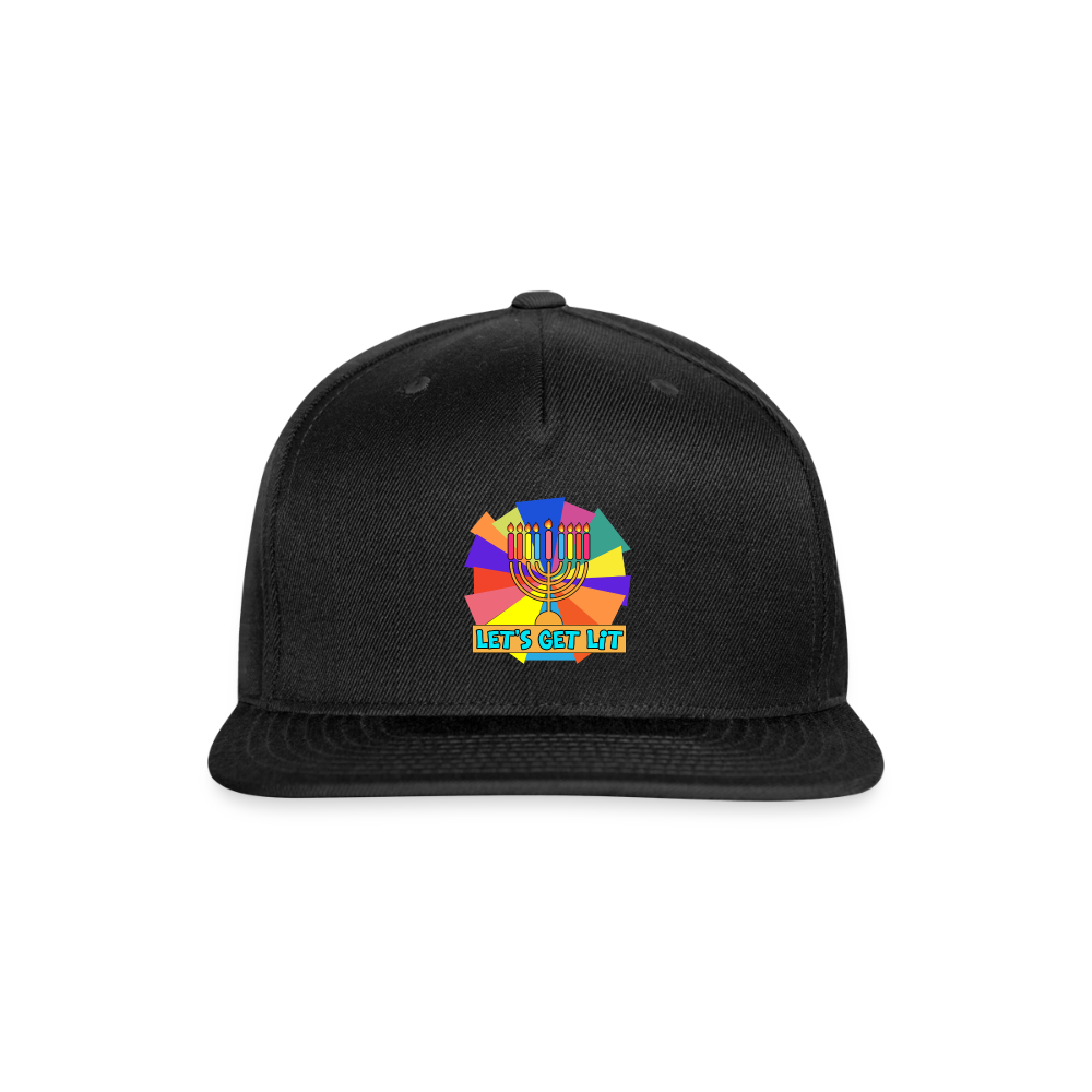 Glow & Get Lit Chanukah Menorah Snapback Baseball Cap - black