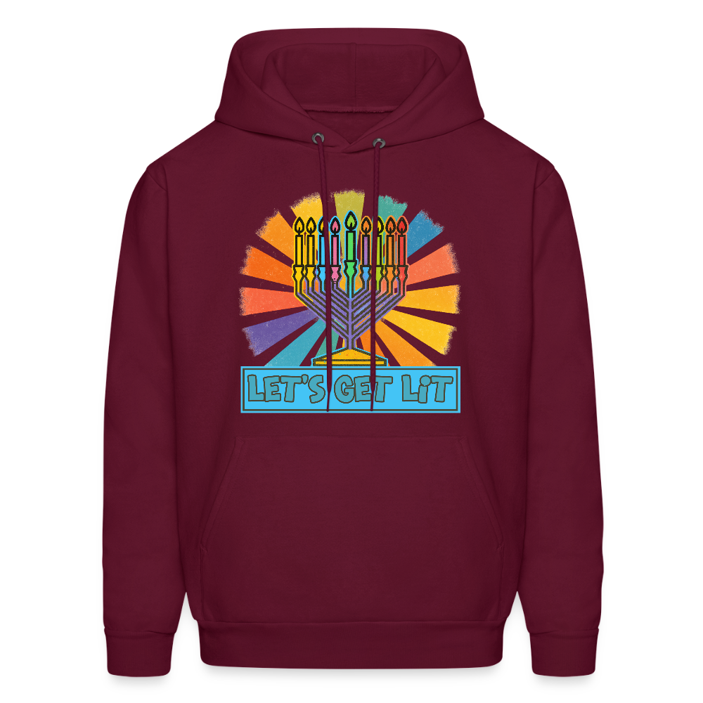 Radiant Retro “Let’s Get Lit” Menorah Men's Hoodie - burgundy