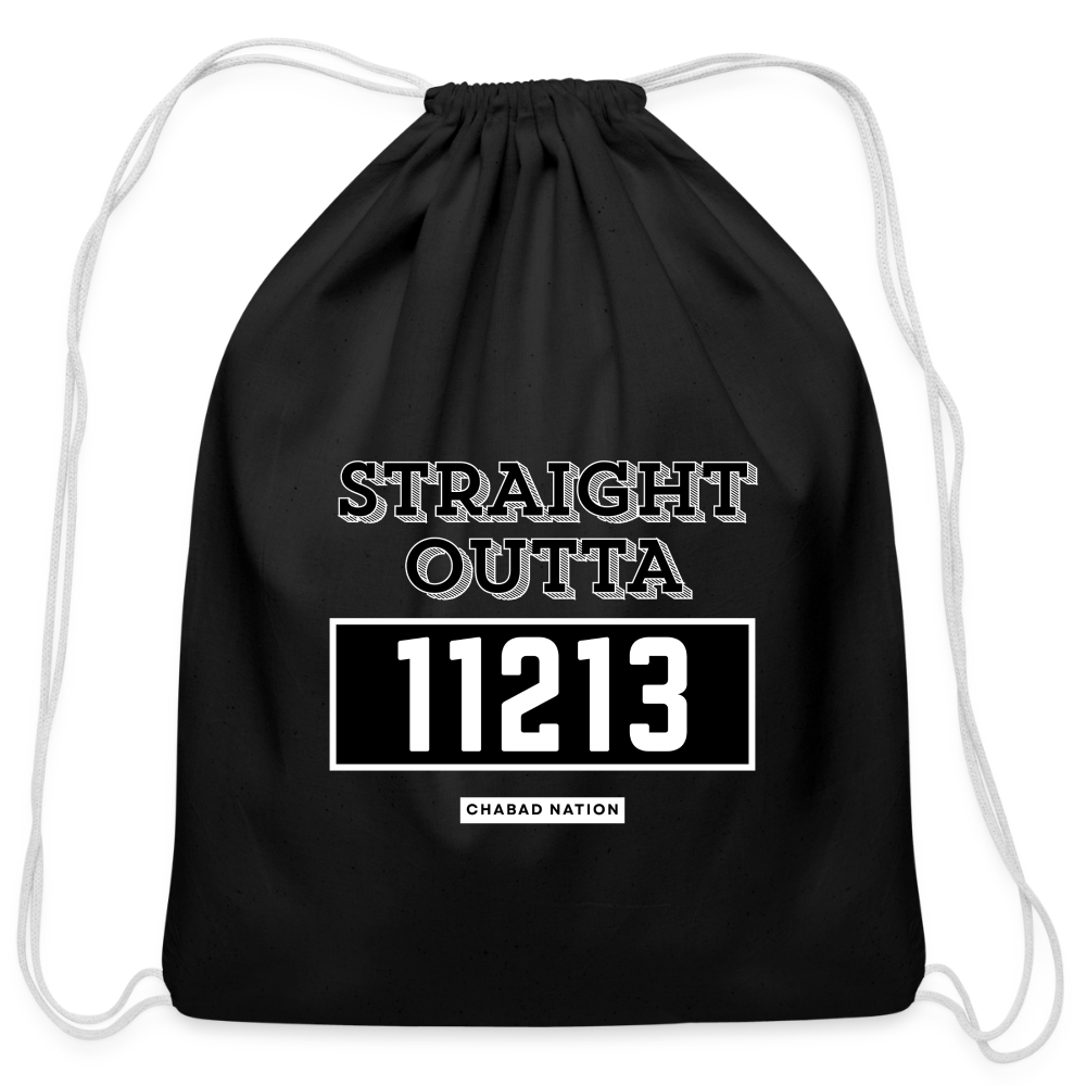 Straight Outta 11213 Cotton Drawstring Bag - black