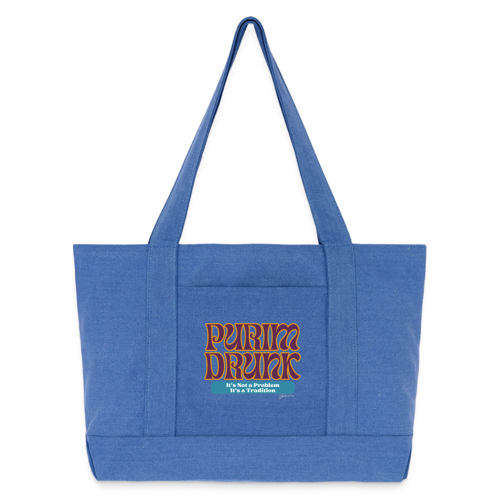 Purim Drunk Cotton Pigment Dyed Tote Bag - periwinkle blue