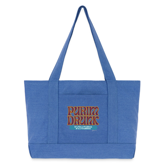 Purim Drunk Cotton Pigment Dyed Tote Bag - periwinkle blue