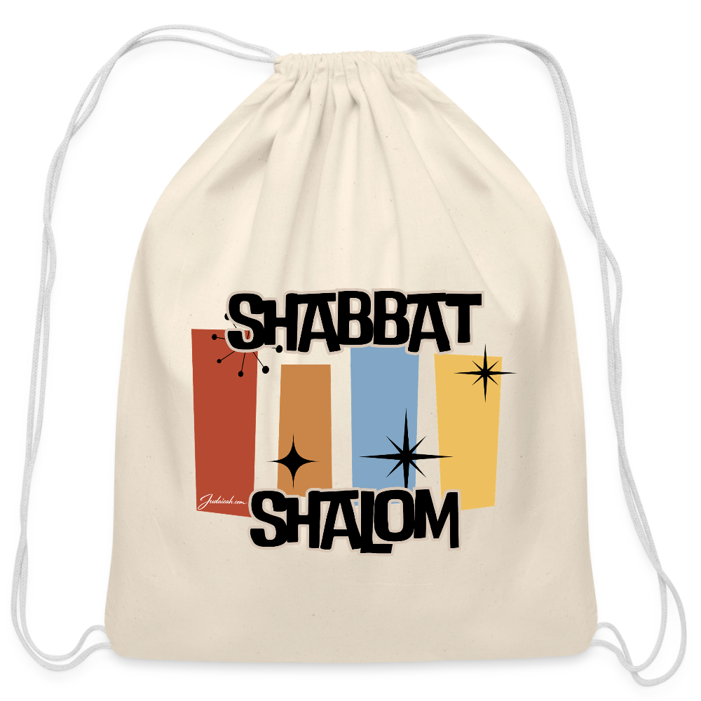 Retro Shabbat Cotton Drawstring Bag - natural