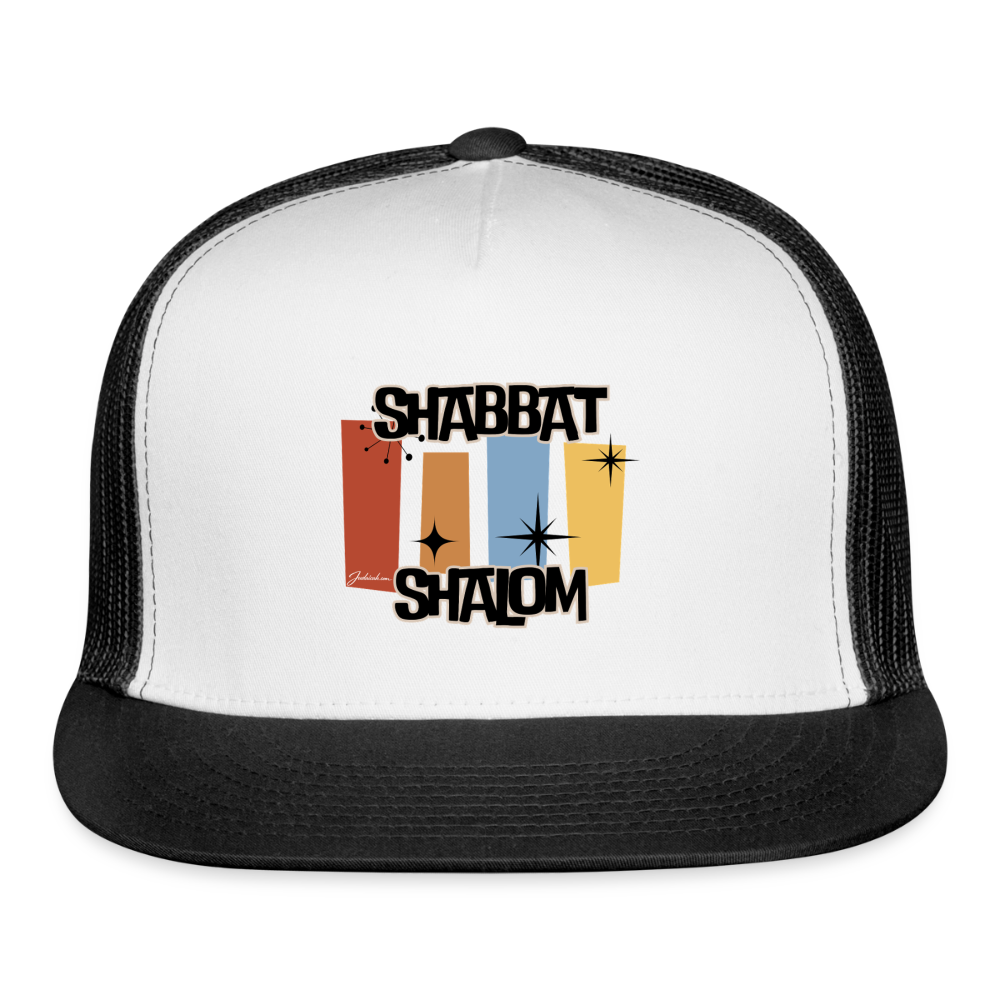 Retro Shabbat Trucker Hat - white/black