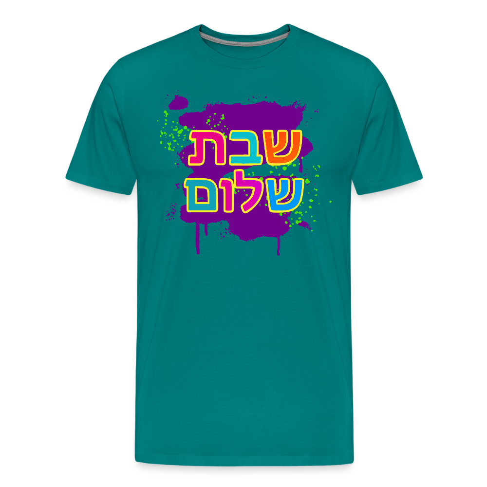 Shabbat Shalom Neon Pop Men's Premium T-Shirt - teal