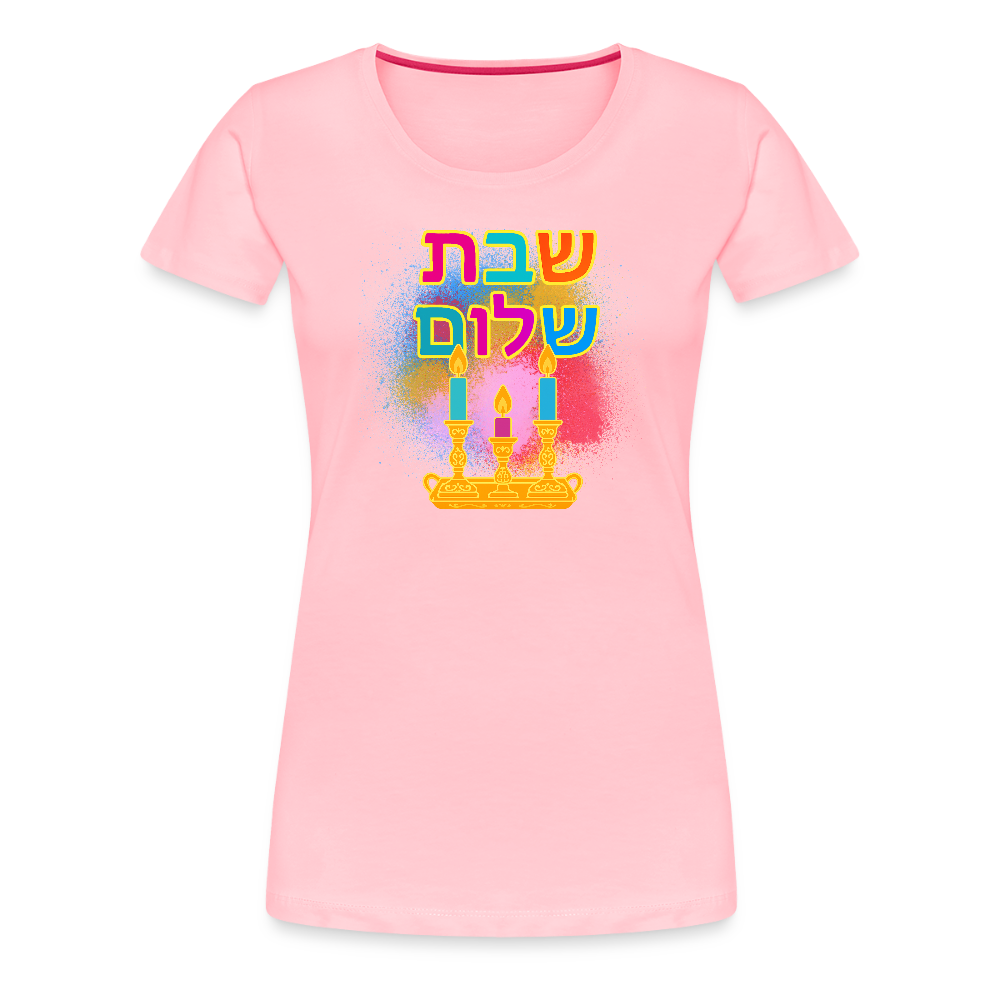 Shabbat Shalom Neon Hebrew Art Women’s Premium T-Shirt - pink