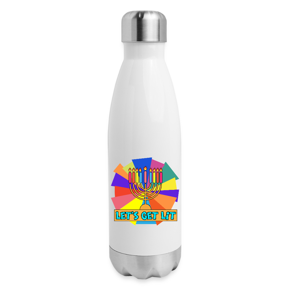 Glow & Get Lit Chanukah Menorah Insulated Stainless Steel Water Bottle - white