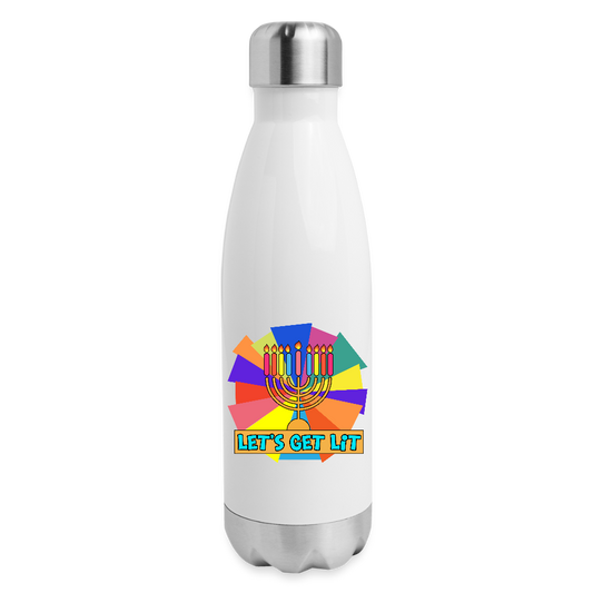 Glow & Get Lit Chanukah Menorah Insulated Stainless Steel Water Bottle - white