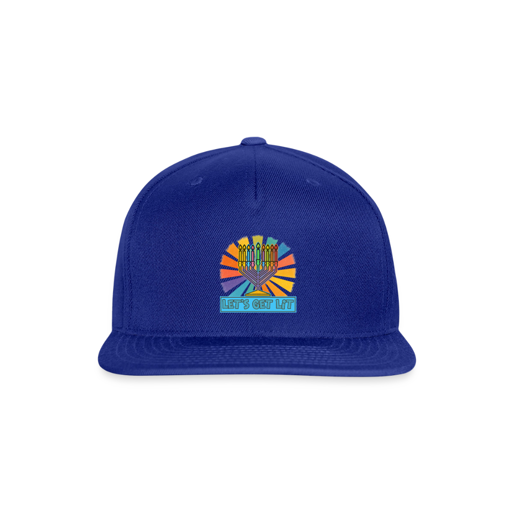 Radiant Retro “Let’s Get Lit” Menorah Snapback Baseball Cap - royal blue