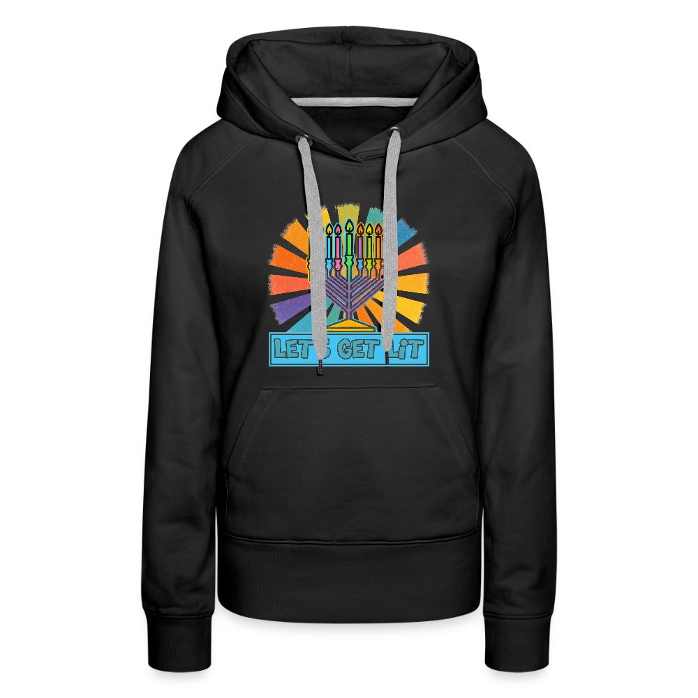 Radiant Retro Let's Get Lit Menorah Women’s Premium Hoodie - black