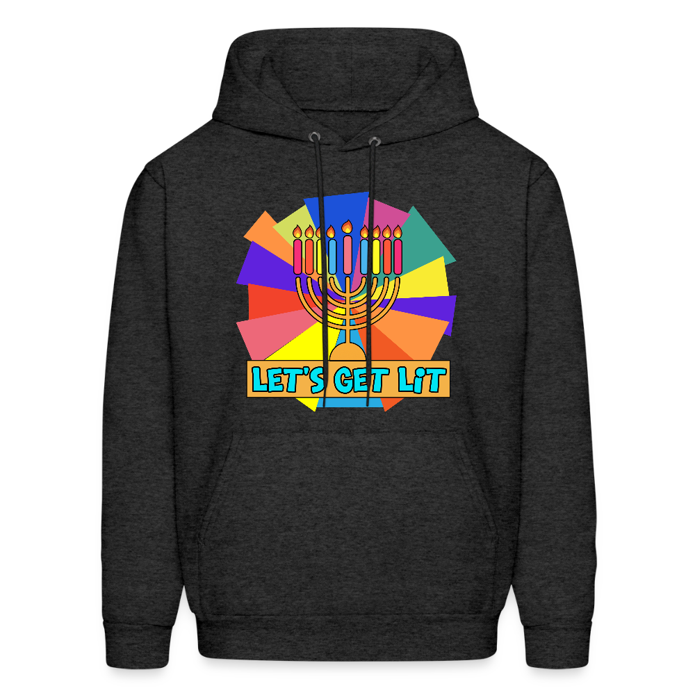Glow & Get Lit Chanukah Menorah Men's Hoodie - charcoal grey