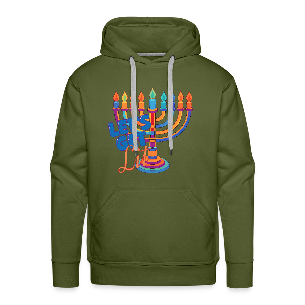 Let's Get Lit Menorah Men’s Premium Hoodie - olive green