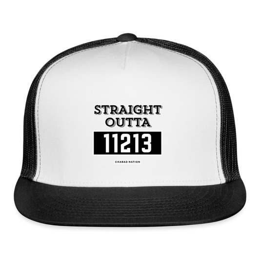 Straight Outta 11213 Trucker Hat - white/black