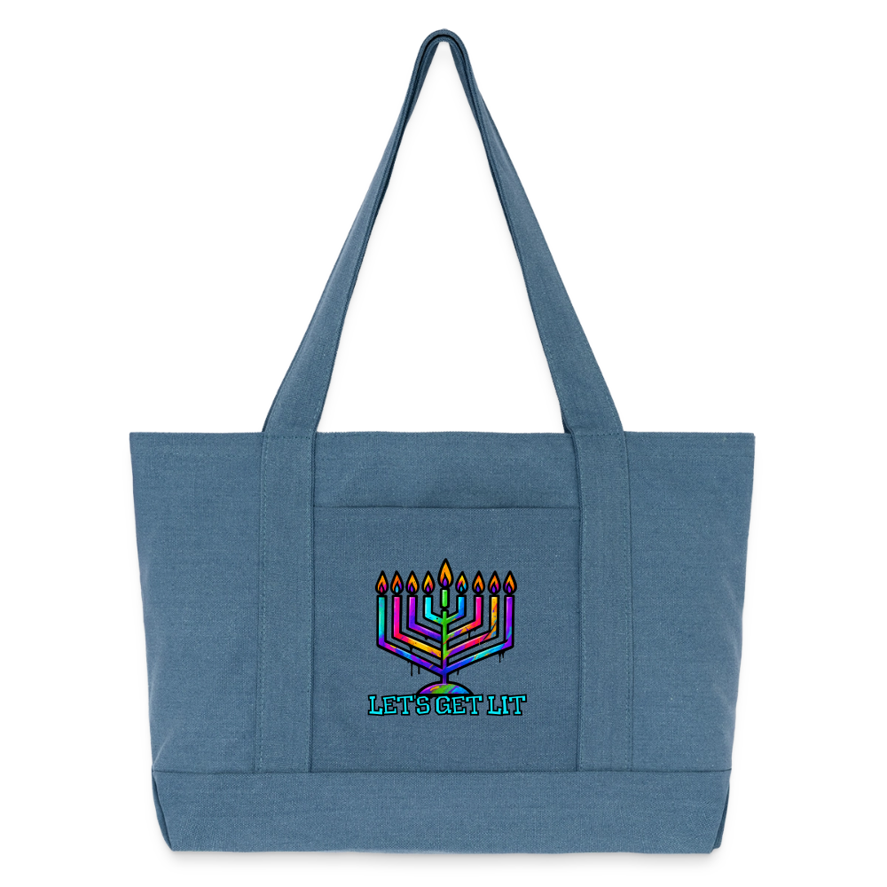 Let’s Get Lit Chabad Menorah Cotton Pigment Dyed Tote Bag - denim