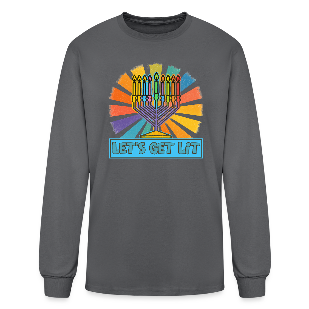 Radiant Retro Let's Get Lit Menorah Men's Long Sleeve T-Shirt - charcoal