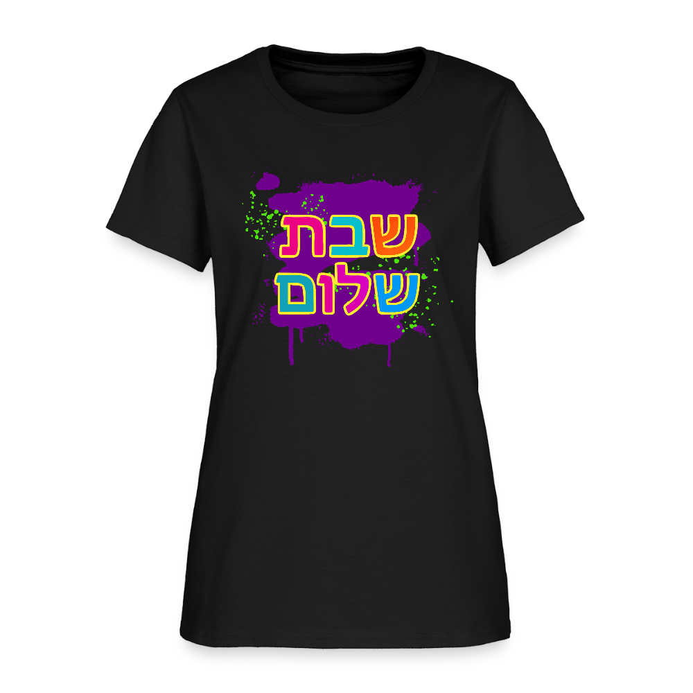 Shabbat Shalom Neon Pop Women's T-Shirt - black