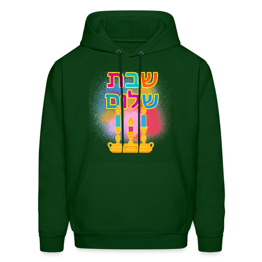 Shabbat Shalom  Neon Hebrew Art Men's Hoodie - forest green