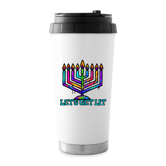 Let’s Get Lit Chabad Menorah 16 oz Travel Mug - white