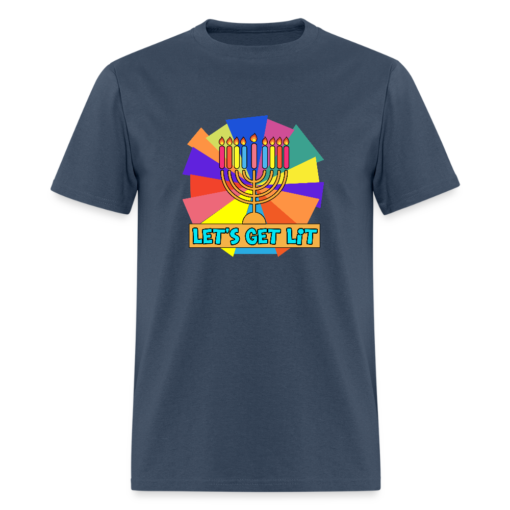 Glow & Get Lit Chanukah Menorah Men's T-Shirt | GILDAN 5000 -  blue dusk