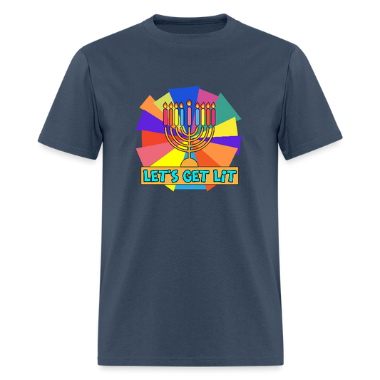 Glow & Get Lit Chanukah Menorah Men's T-Shirt | GILDAN 5000 -  blue dusk