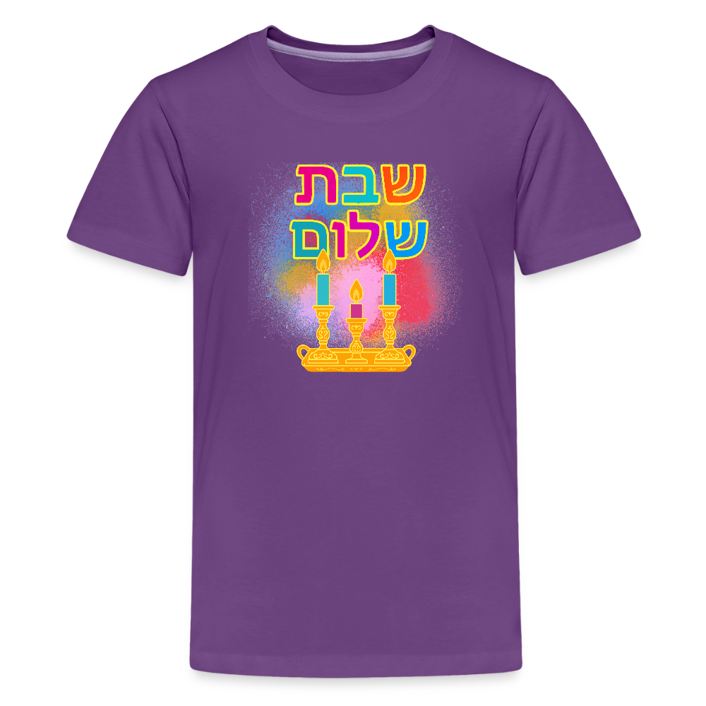 Shabbat Shalom Neon Hebrew Art Kids' Premium T-Shirt - purple