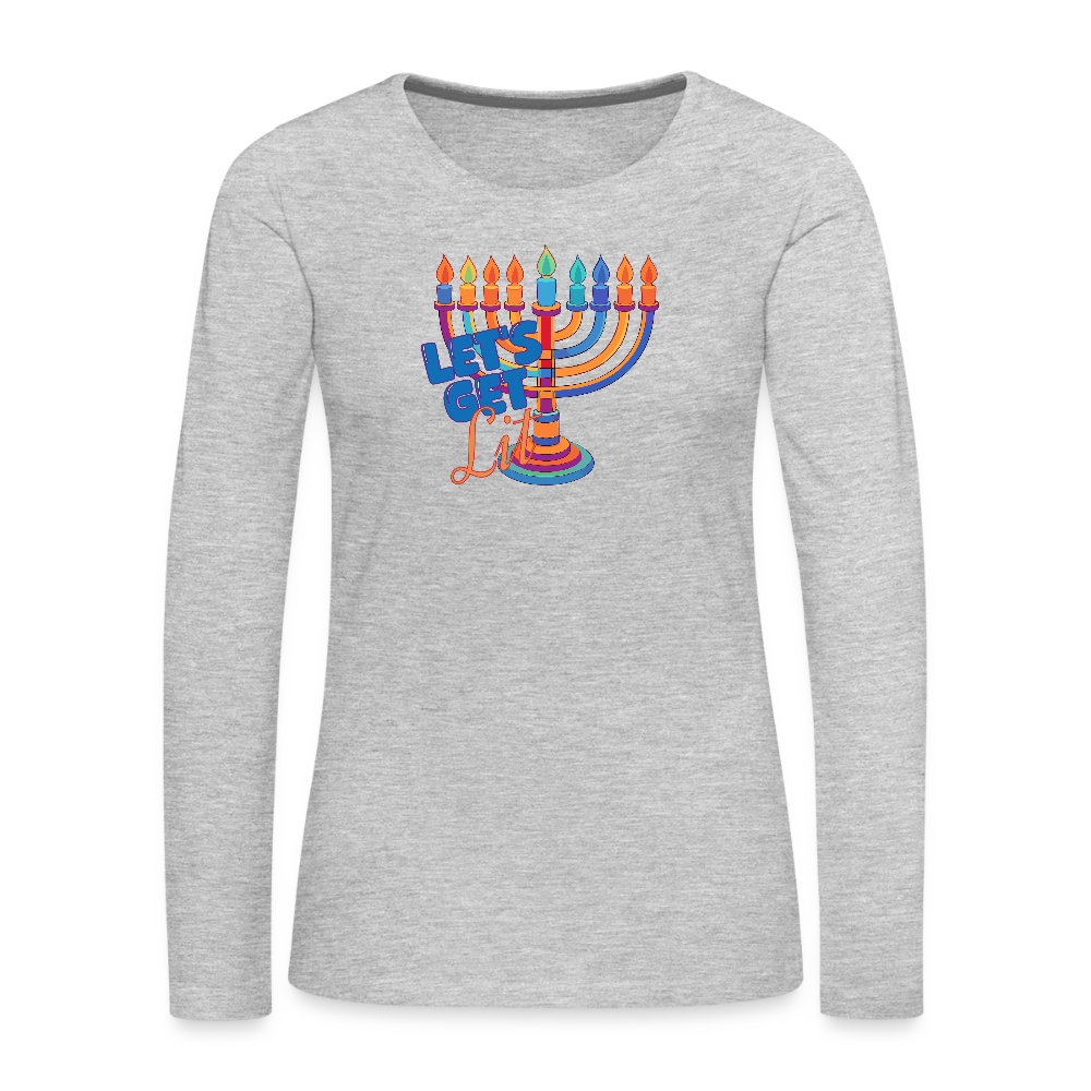Let's Get Lit Menorah Women's Premium Long Sleeve T-Shirt - heather gray