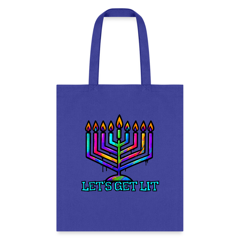 Let's Get Lit Chabad Menorah Tote Bag - royal blue