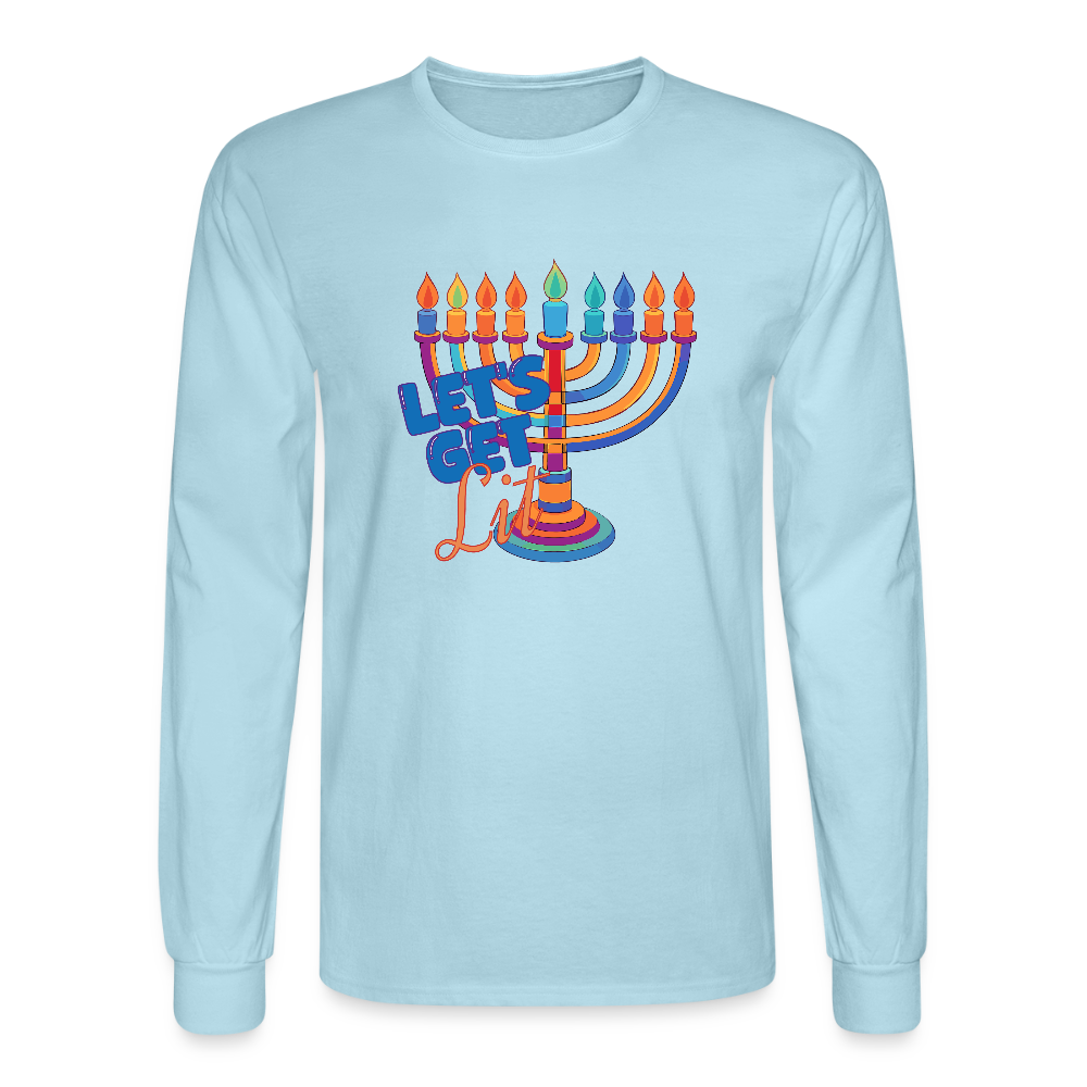 Let's Get Lit Menorah Men's Long Sleeve T-Shirt - powder blue