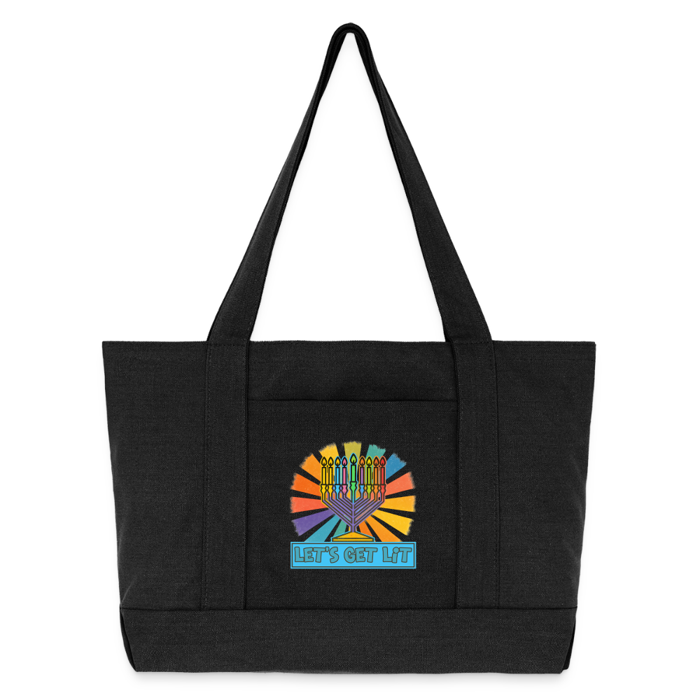 Radiant Retro “Let’s Get Lit” Menorah Cotton Pigment Dyed Tote Bag - washed black